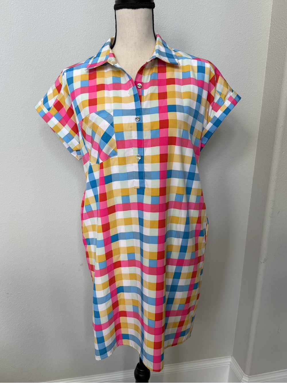 entro Multicolor Gingham Shirt Dress
